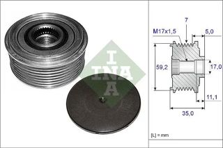 INA-IS00 Alternatör Kasnağı Rulmanlı Transit 2.4 Tdcı 00-06 Alternatör Oem No İçin: 2c1t1